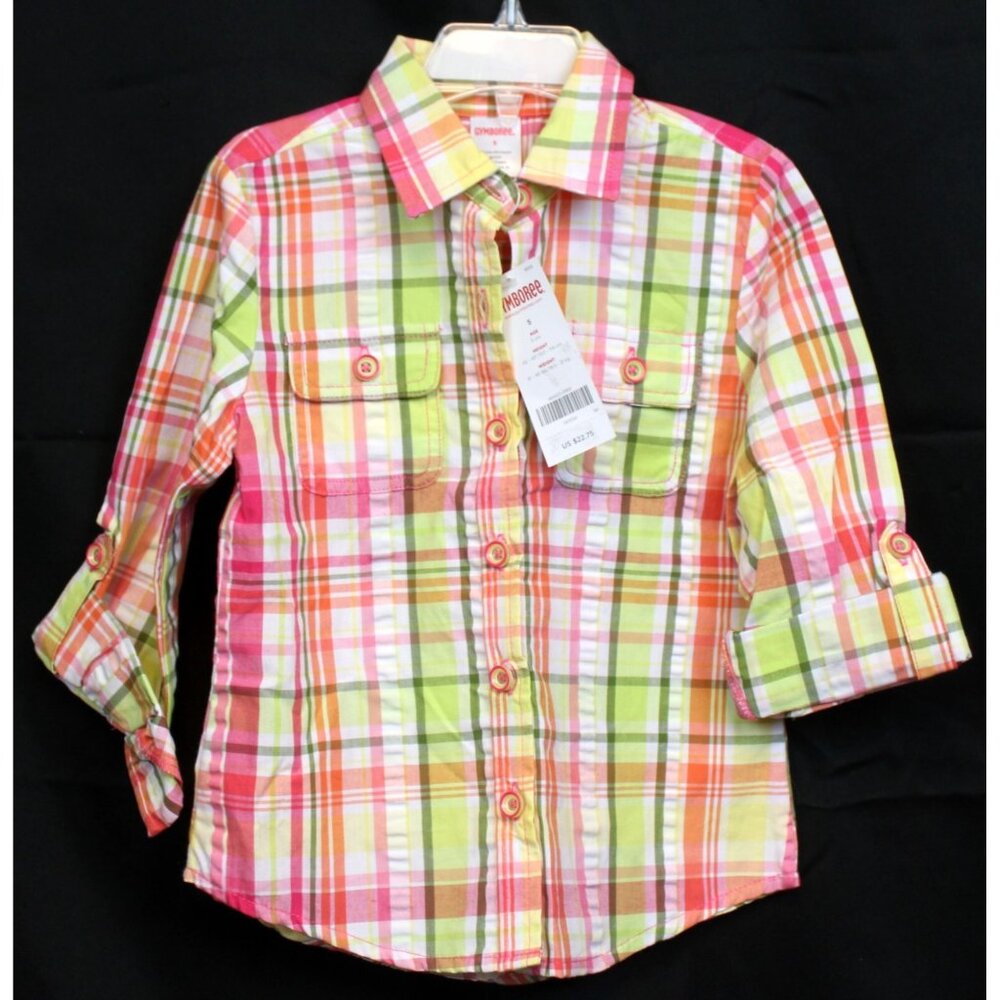 2010 Gymboree Citrus Cooler Plaid Shirt sz 5 Button up Pink Yellow Lemon Summer